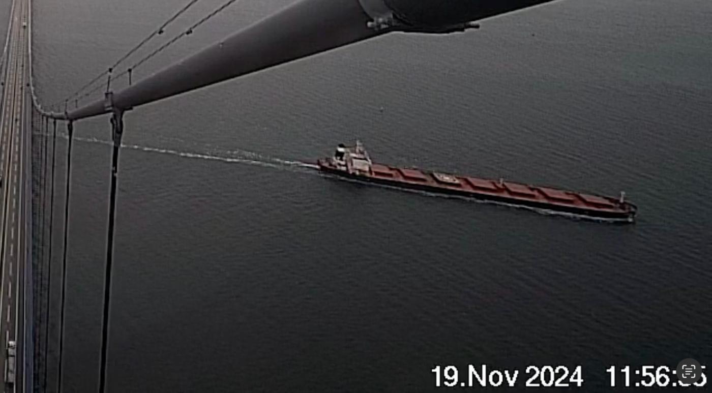 Na zdjęciu statek Yi Peng 3 fot. Storebaelt Bridge webcam